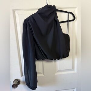 Hello Molly Black One-Shoulder Long Sleeve Crop Top - Small - NEW!